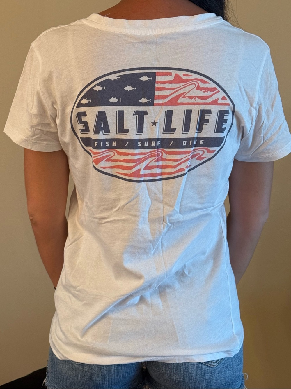 Salt Life White Tee with Coastal Flag Back Graphic